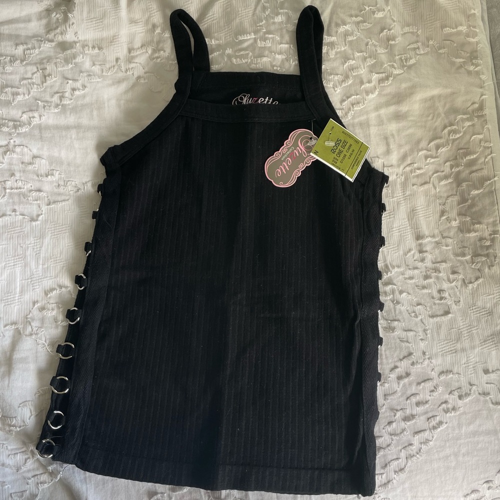 Black Open Chain Side Tank Top
